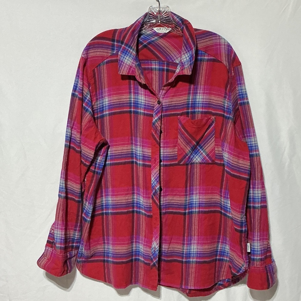 Orvis Mens Red Plaid Long Sleeve Button Shirt Sz XXL